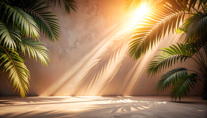 Tropical leaves casting organic shadows on the wall