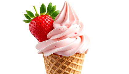 Obraz premium Strawberry Soft Serve Ice Cream PNG with Transparent or isolated on White Background