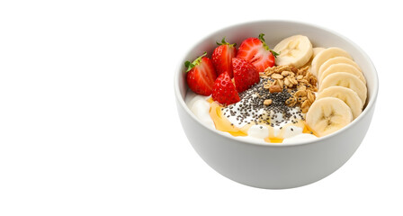 Healthy yogurt bowl with fruits and granola for breakfast recipe on transparent background
