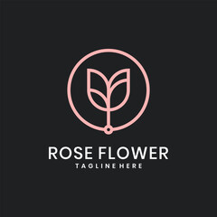 Minimalist pink rose flower logo with line and circle art design