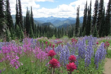 Mountain meadow bursting with wildflowers
