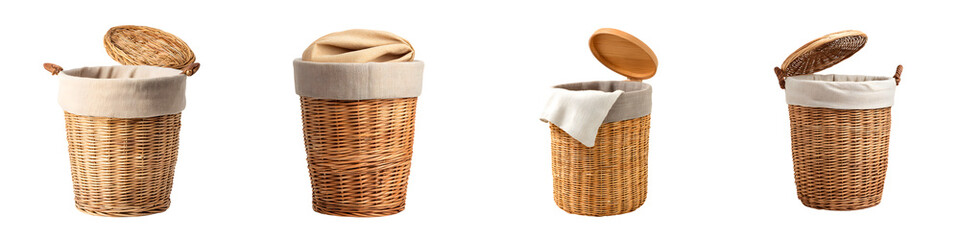 Obraz premium Wicker Laundry Baskets: Rustic Storage Solutions on White Background