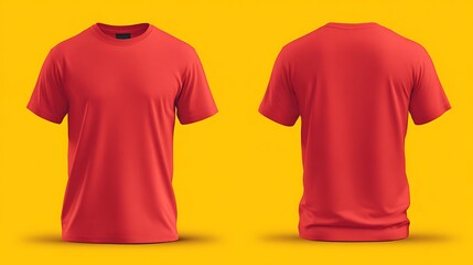 yellow Shirt Design Template. Red t-shirt mock up, front and back view, isolated. Plain red shirt mockup. Tshirt design template .