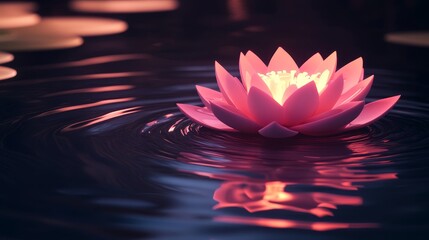 A beautiful lotus flower suspended on still water forms a stunning wallpaper that symbolizes the harmony of human aura, meditation, natural elements, spiritual growth, and elegant floral designs