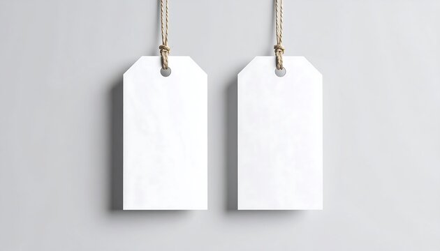 Two Blank White Tags Hanging on Twine for Mockup Display