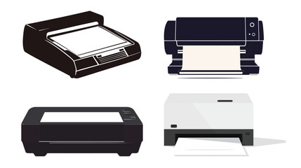 Printer vector silhouette in minimal and bold style, featuring a simplified representation of a desktop printer with paper output, ideal for office-related concepts, printing services, workplace icons