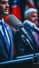 Politicians speaking at a press conference or public event