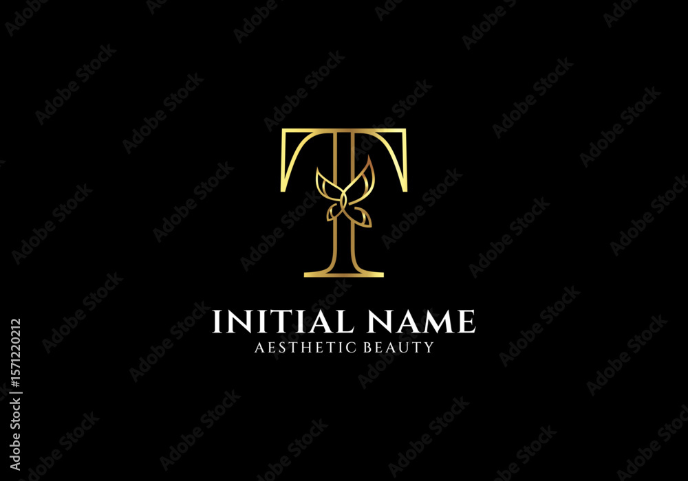 Poster initial t logo design combination with butterfly or leaf element