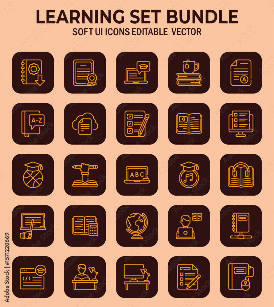 Poster compilation of soft ui icon illustrations showcasing various elements related to education and schol