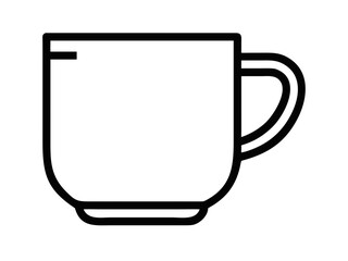 Fototapeta premium Simple, outlined graphic of a coffee cup and saucer. This stylized vector graphic depicts a coffee cup and saucer in a simple, clean line art design. 