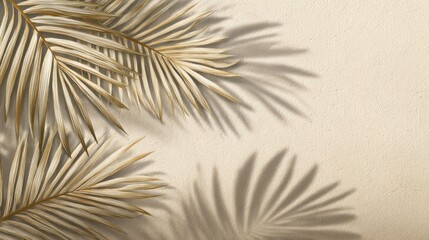 Obraz premium Beige background with shadow of dried palm leaves