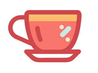 Simple, outlined graphic of a coffee cup and saucer. This stylized vector graphic depicts a coffee cup and saucer in a simple, clean line art design. 