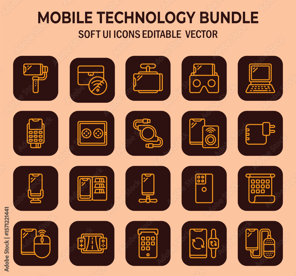 Poster diverse set of meticulously crafted line icons showcasing modern mobile technology integration and c