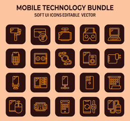 Diverse set of meticulously crafted line icons showcasing modern mobile technology integration and connectivity