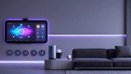 Modern smart home interior depicting advanced technology and contemporary living spaces