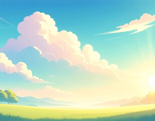 Fototapeta premium Peaceful Sunset Landscape with Pastel Clouds