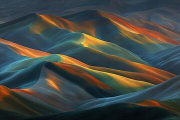 Abstract mountain range, vibrant hues of sunset, textured peaks