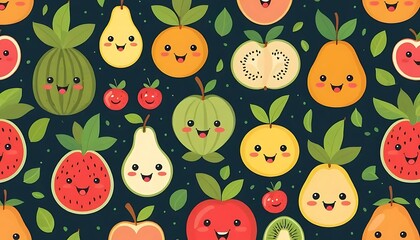 Adorable fruit pattern with smiling faces