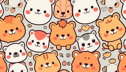 Cartoon animal kawaii seamless pattern background