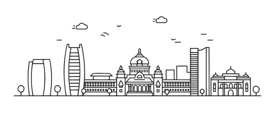 Bengaluru city skyline illustration featuring iconic buildings in linear style