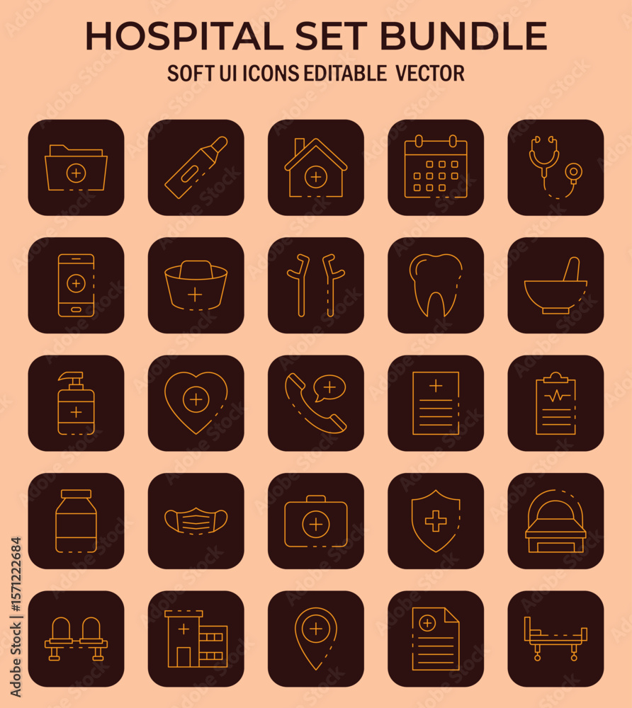 Poster comprehensive collection of minimalistic healthcare themed icons designed for various digital interf