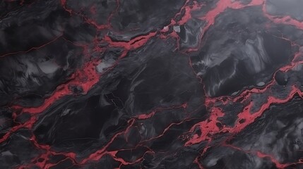 Black marble with red veins, matte texture, soft ambient light