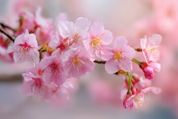 Obraz premium Close up of pink cherry blossom