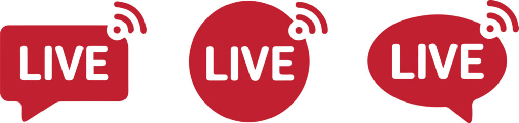 Live Broadcast Icons Set. Streaming Red Badge Vector Symbols