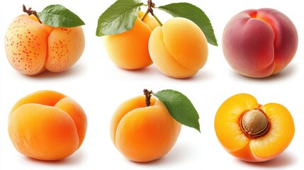 Fresh Apricots Displayed Beautifully Against White Backdrop Showcasing Their Vibrant Colors and Juicy Texture