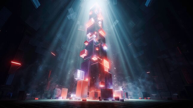 A magical light falling on abstract geometric gradient glass, geometric blocks, background illustration, 3d renders, AI generated art