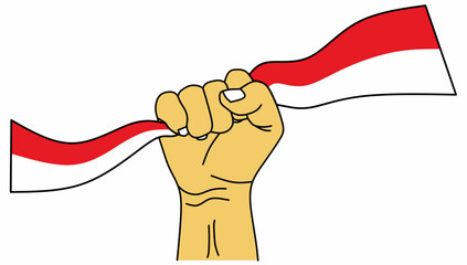Hand holding Indonesian flag with pride