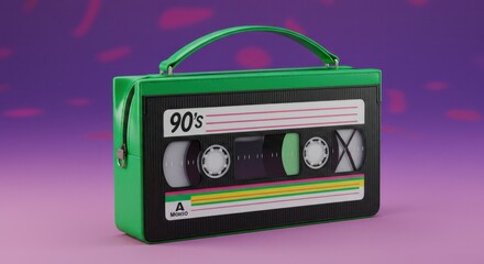 Obraz premium Retro green cassette tape player