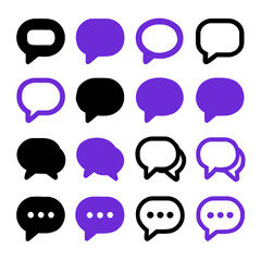 Collection of Various Chat Bubble Icons in Black and Purple, Modern Design.
