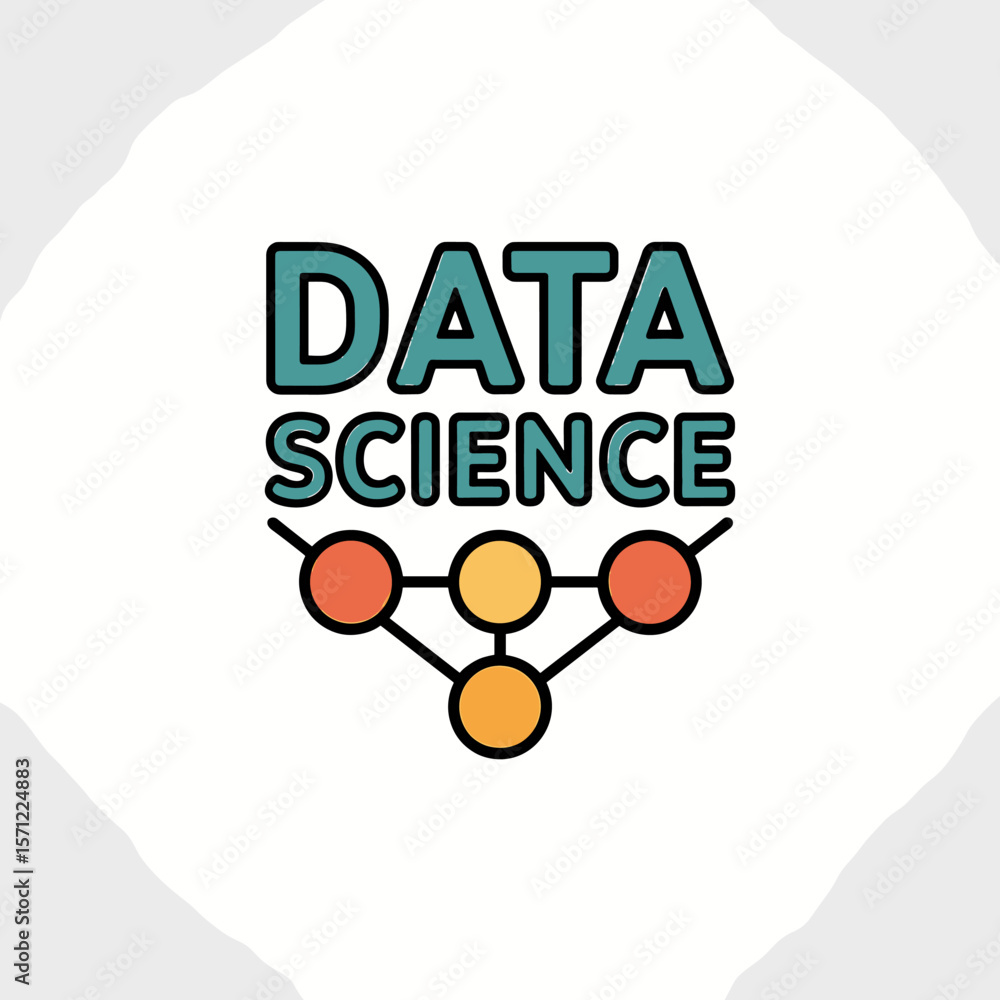 Poster colorful data science logo with network diagram and text