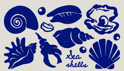 Abstract shell icons. Abstract seashells different shapes contemporary hand drawn style, summer sea ocean vacation beach concept, vintage marine art. Vector set