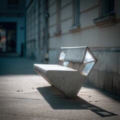 Modern concrete bench with triangular details along a city street in sunlight architectural urban