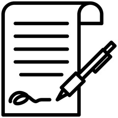 Contract signing represented by a pen signing a document outline