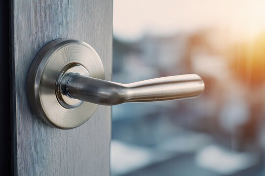 Contemporary door handle with a blurred backdrop Idea of openness