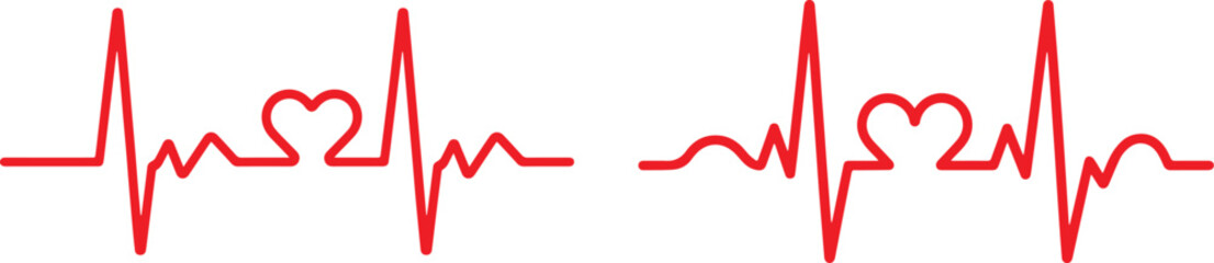 Heartbeat Line with Heart Shape Pulse Red Vector Design