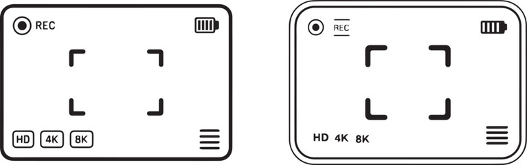 Camera Viewfinder Display Silhouette with 4K 8K REC Icons vector