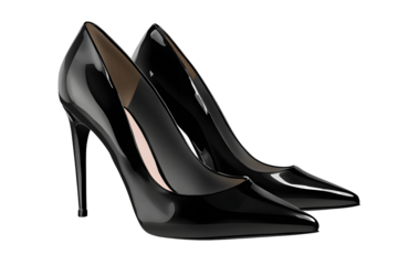Elegant black high heel shoes, isolated on transparent background, fashion items