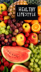 Variety of fruits and berries. Fresh raw  fruits.