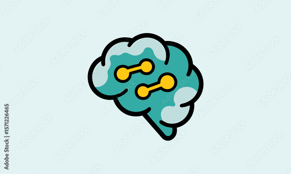 Poster stylized brain with dumbbell-like structures representing cognitive function.