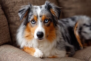Naklejka na ściany i meble Couch dwelling Australian shepherd