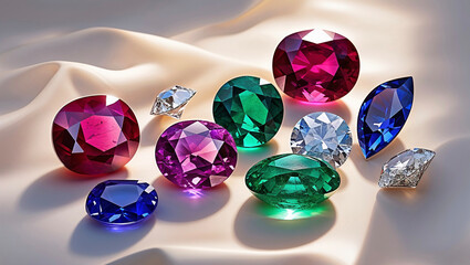 Fototapeta premium Different precious stones for jewellery on light background