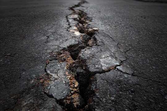 Crack in old asphalt pavement
