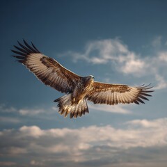 Majestic eagle soars through the sky with wings wide in a breathtaking display of avian prowess and freedom
