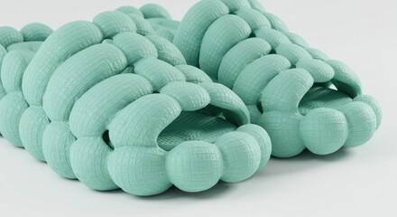 Light teal, textured, chunky slides