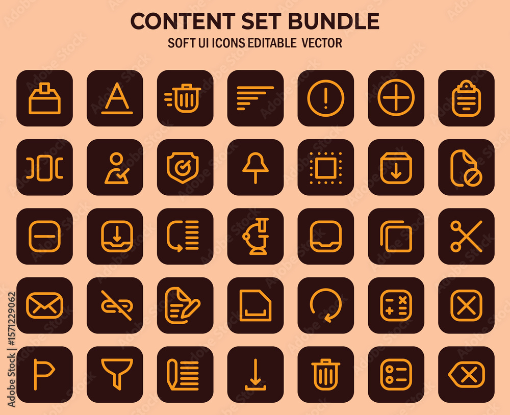 Poster collection of minimalist outline icons in a modern style suitable for interface design or web develo