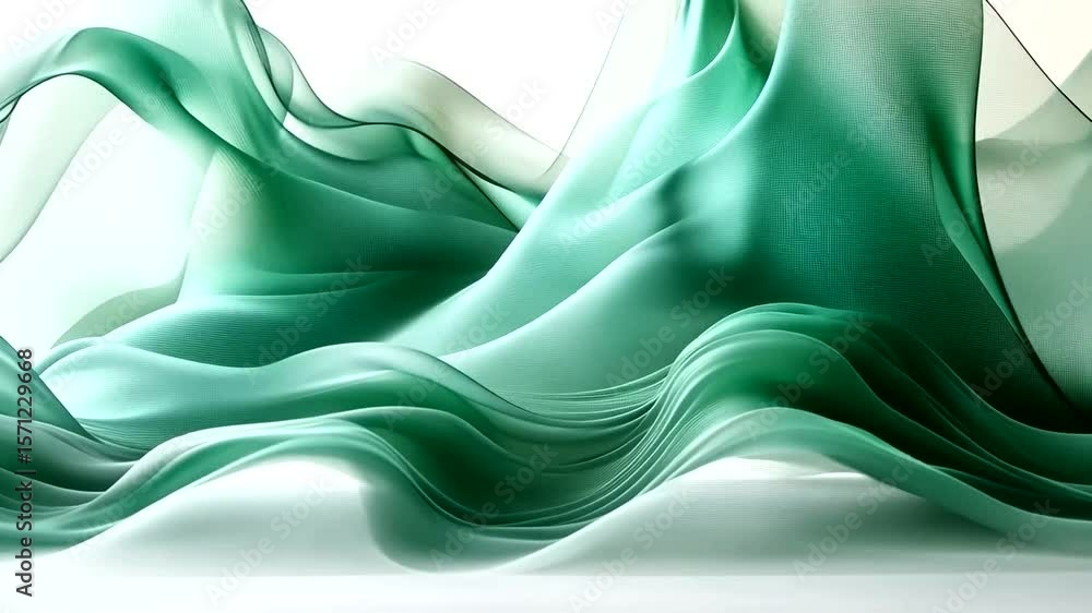 Wall mural elegant abstract green waves: a serene and dynamic motion graphics background visual